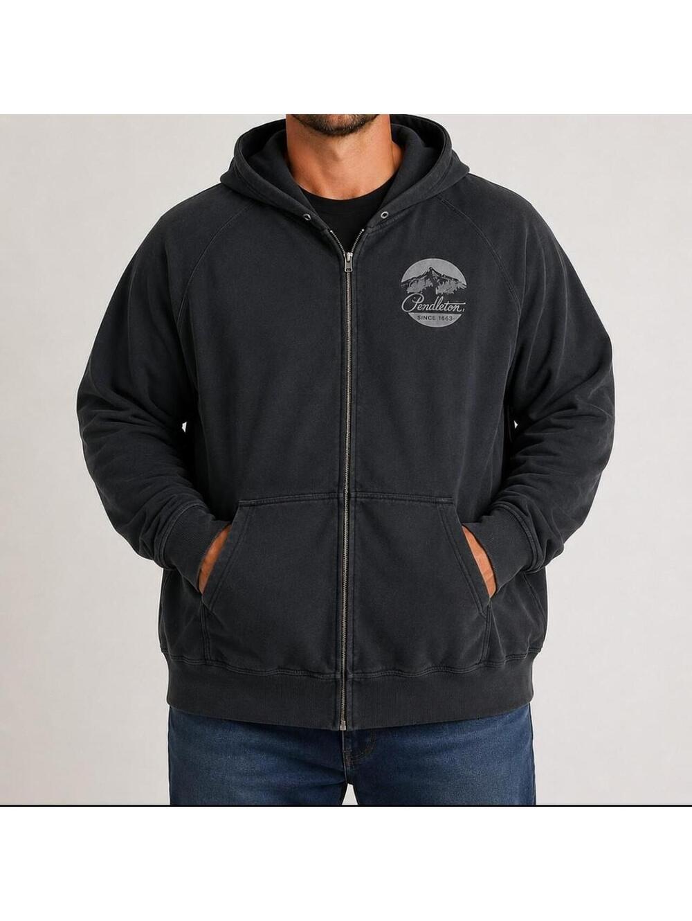 Pendleton Charcoal Full Zip Hoodie Men’s XXL Mountain Logo
